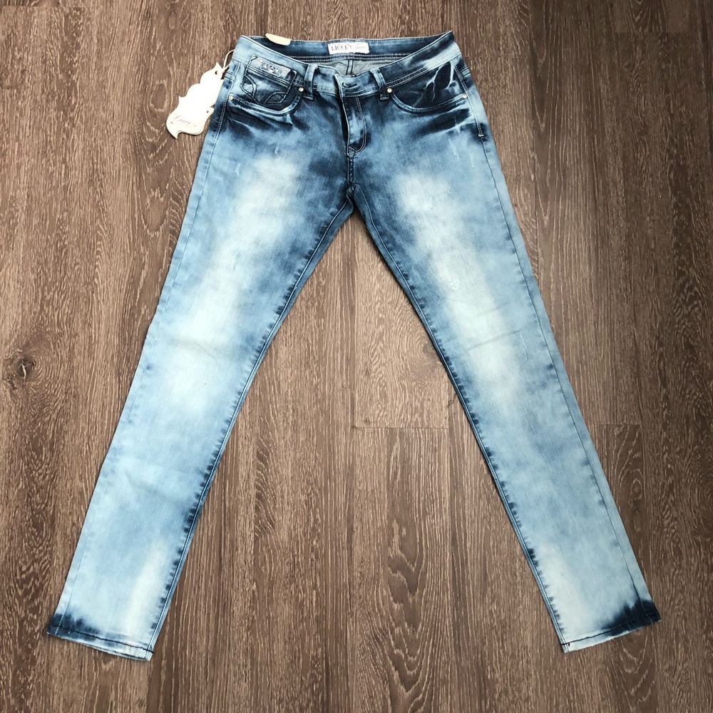 Acid wash blue jeans